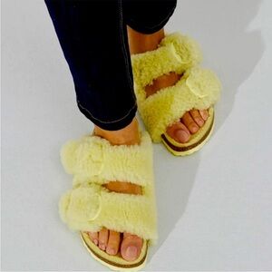 Birkenstock Plush Yellow Slides